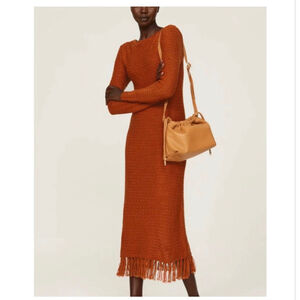 Pamela Love Burnt Orange Fringe Midi Sweater Dress